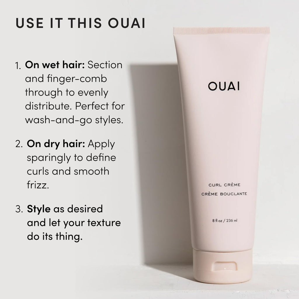 OUAI Curl Defining Cream - Hydrating Curl Cream (8 Oz) | With Chia & Linseed Oil, Enhances Definition, Hydration & Shine, Tames Frizz, Silicone-Free, Curly Hair Products