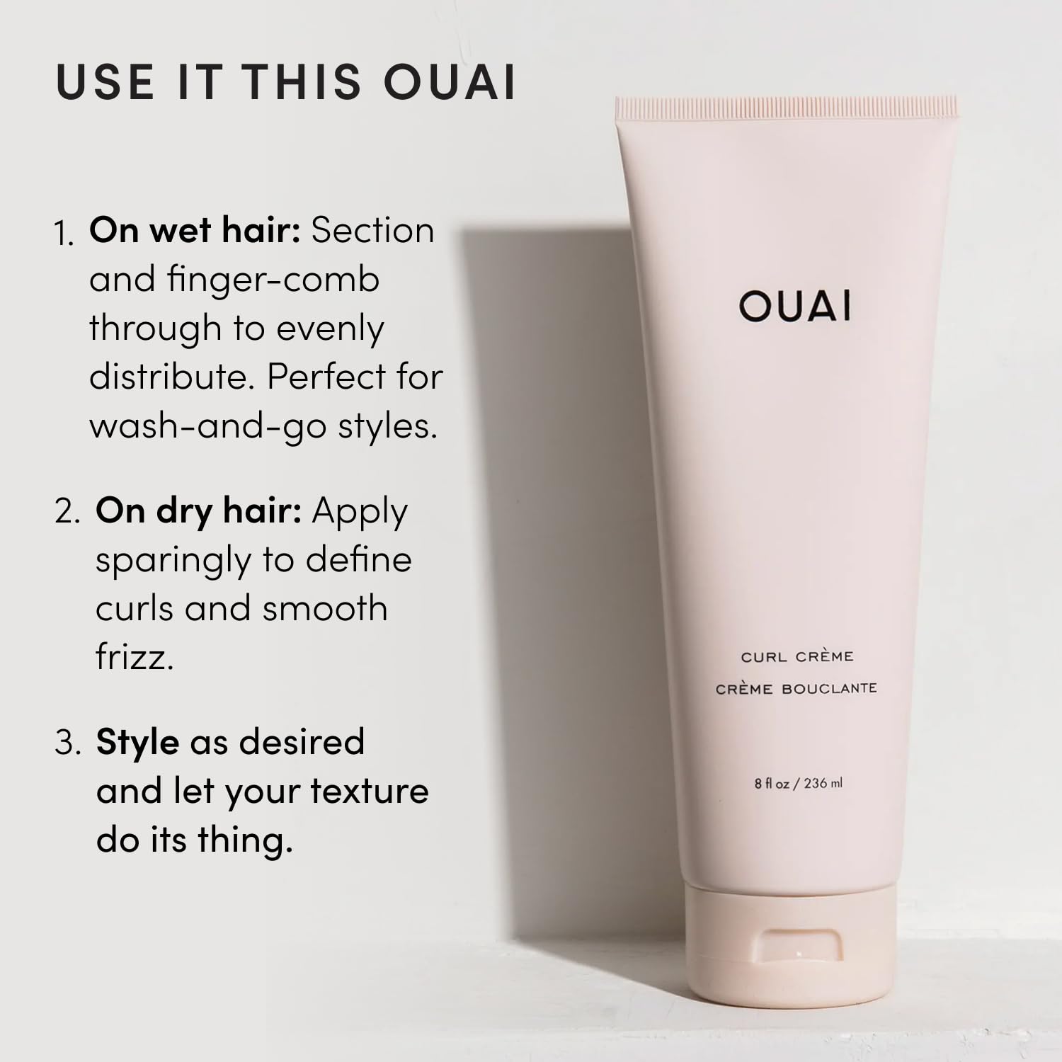 OUAI Curl Defining Cream - Hydrating Curl Cream (8 Oz) | With Chia & Linseed Oil, Enhances Definition, Hydration & Shine, Tames Frizz, Silicone-Free, Curly Hair Products
