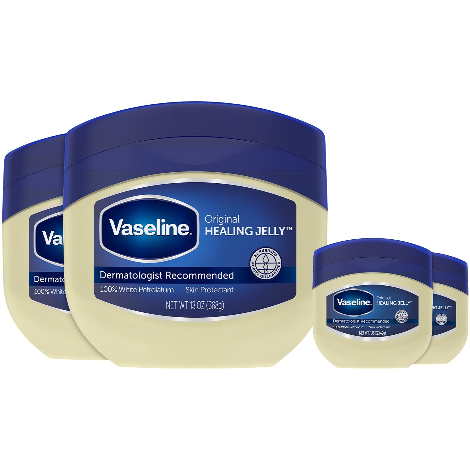 Buy now Vaseline Petroleum Jelly 2-Size Variety 4-Pack â€“ Hypoallergenic Skin Protectant, Unscented Healing Ointment for Beauty & Personal Care at indiglob india