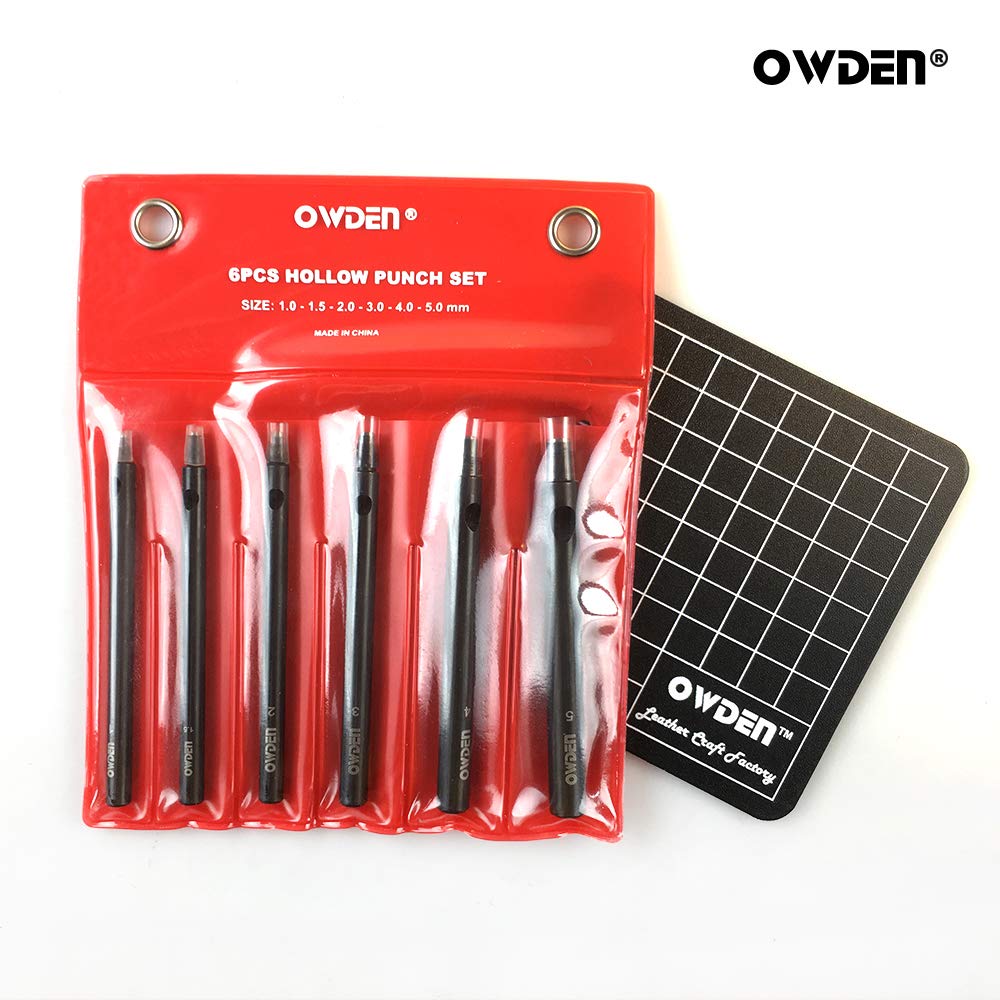OWDEN Professional 6Pcs Leather Hollow Punch Set, 1.0-5.0mm,Slim Style.