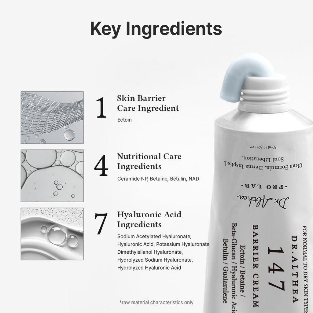 Dr.Althea 147 Barrier Cream, Korean Skin Care, 0.50 Fl Oz (Ver.2) | Deep Hydration, Daily Skin Care with Ceramides, NAD, Hyaluronic Acid, Ectoin, Vegan Face Moisturizer for All Skin Types