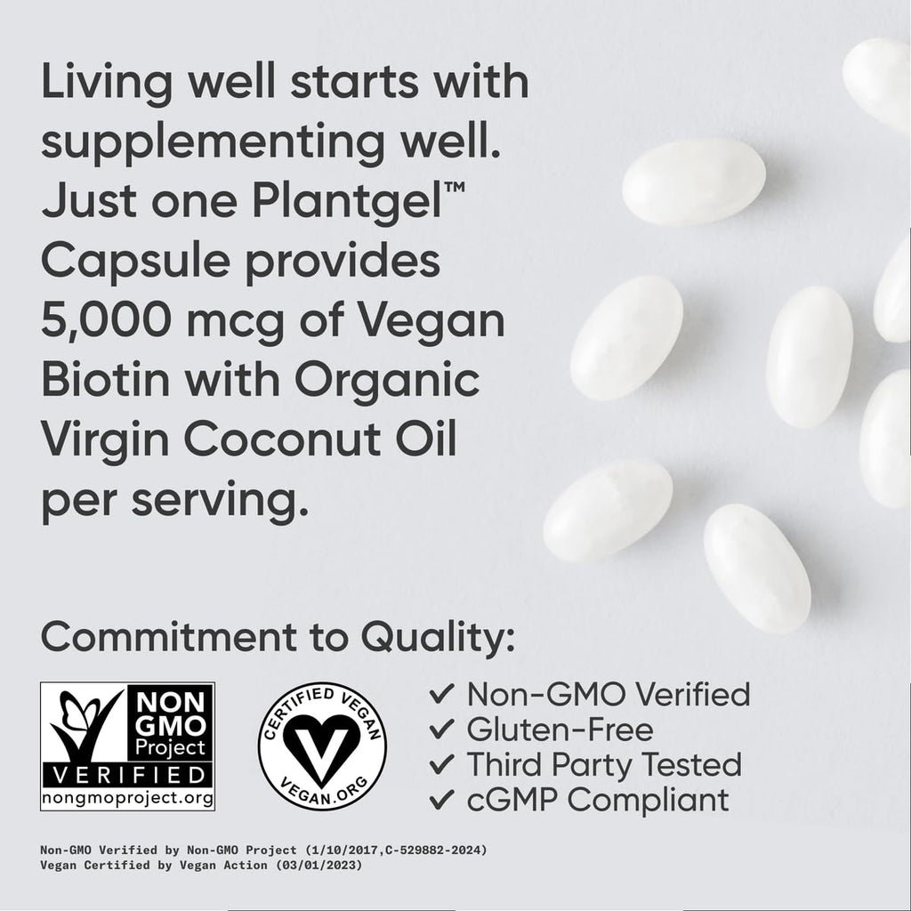 Buy now Sports Research® Biotin 5,000mcg with Organic Coconut Oil - Biotin (Vitamin B7) for Healthy Skin and Hair Support* - for Women and Men - Vegan, Non-GMO, Gluten & Soy-Free - 120 Veggie Softgels at indiglob india