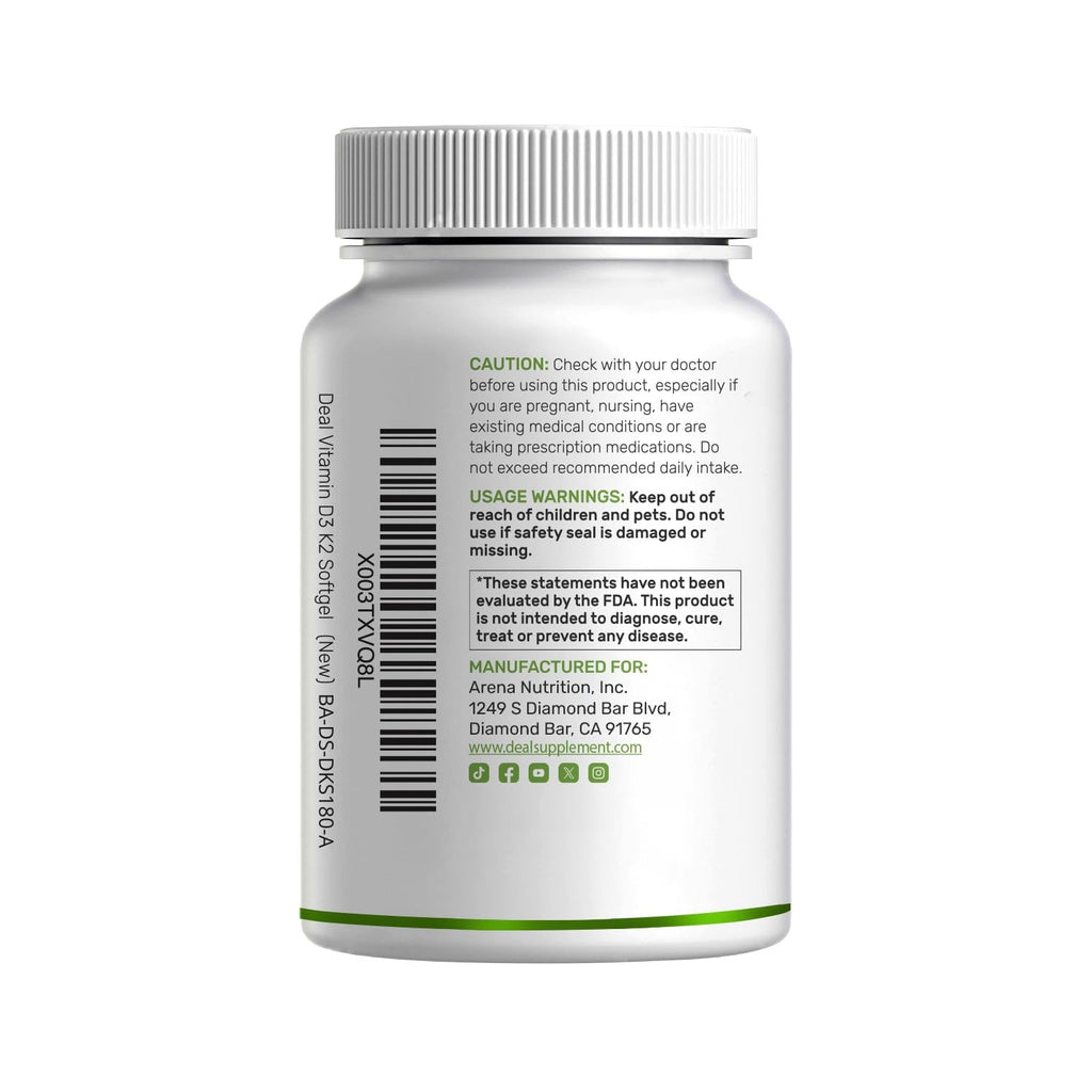DEAL SUPPLEMENT 2 Pack Vitamin D3 5,000 IU + K2 MK7 Softgels, 500 Count | 2-in-1 Complex | Supports Heart, Bone, Teeth & Immune Health | Easy to Swallow