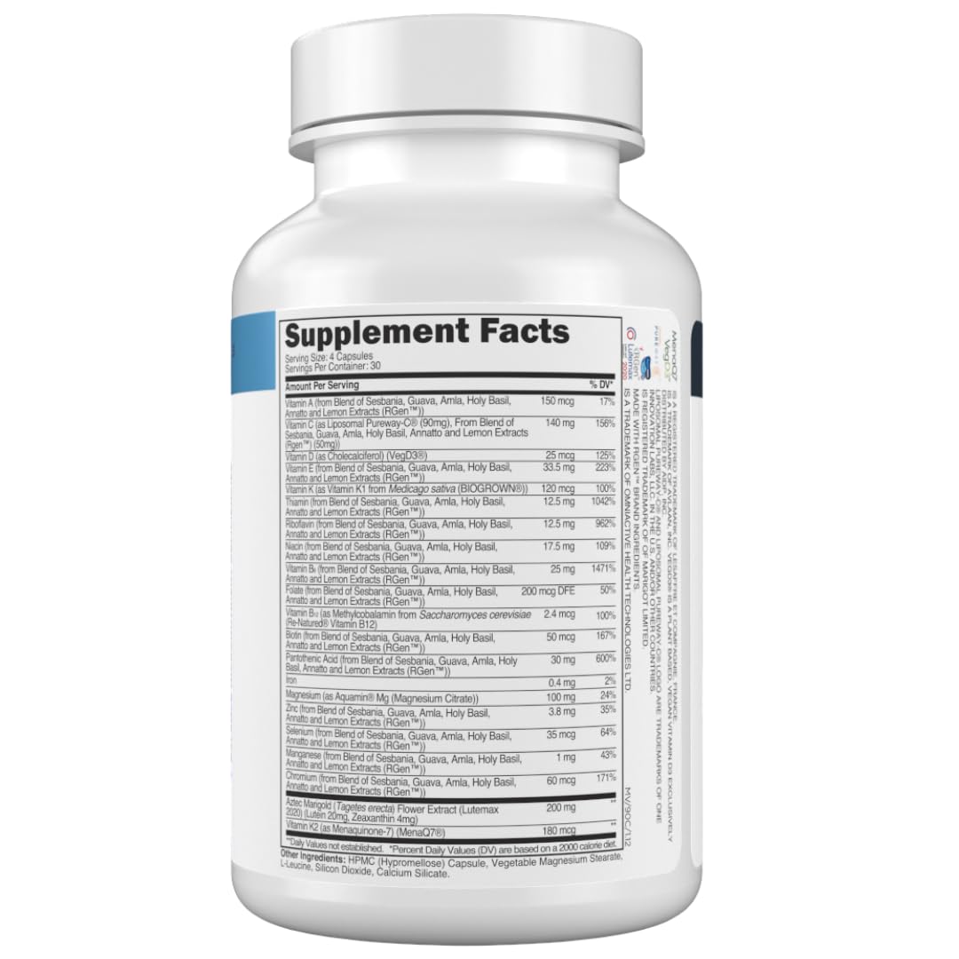 Transparent Labs Daily Multivitamin for Women - Whole-Food-Based Multivitamin for Men, Vegan, Clean, Organic Vitamin Supplement w Vitamins, Lutein, Biotin, Folate & Magnesium - 120 Capsules