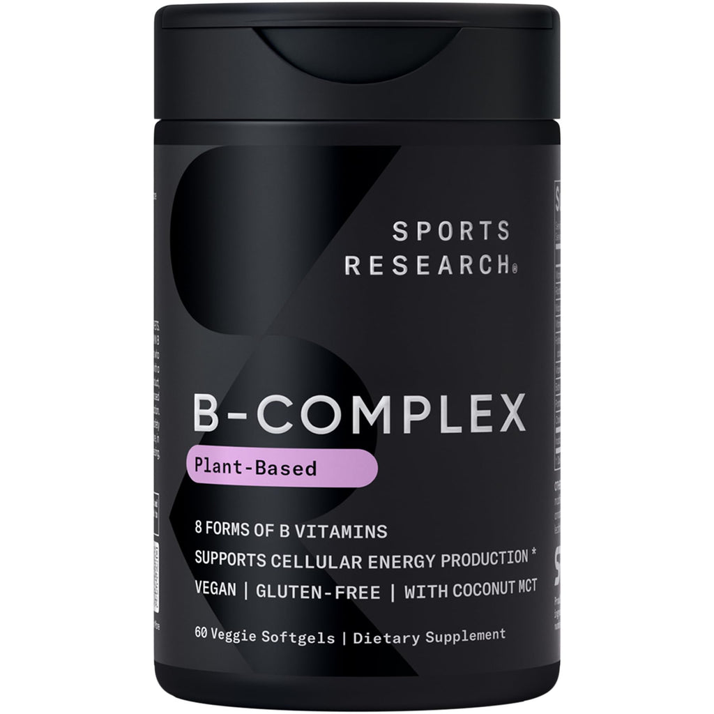 Sports Research® Vitamin B-Complex, 120 Count Plantgels™ | Full Spectrum of B Vitamins with Methylated B12 & Folate - Gluten Free · Plant-Based · Non-GMO · Vegan-Friendly Formula