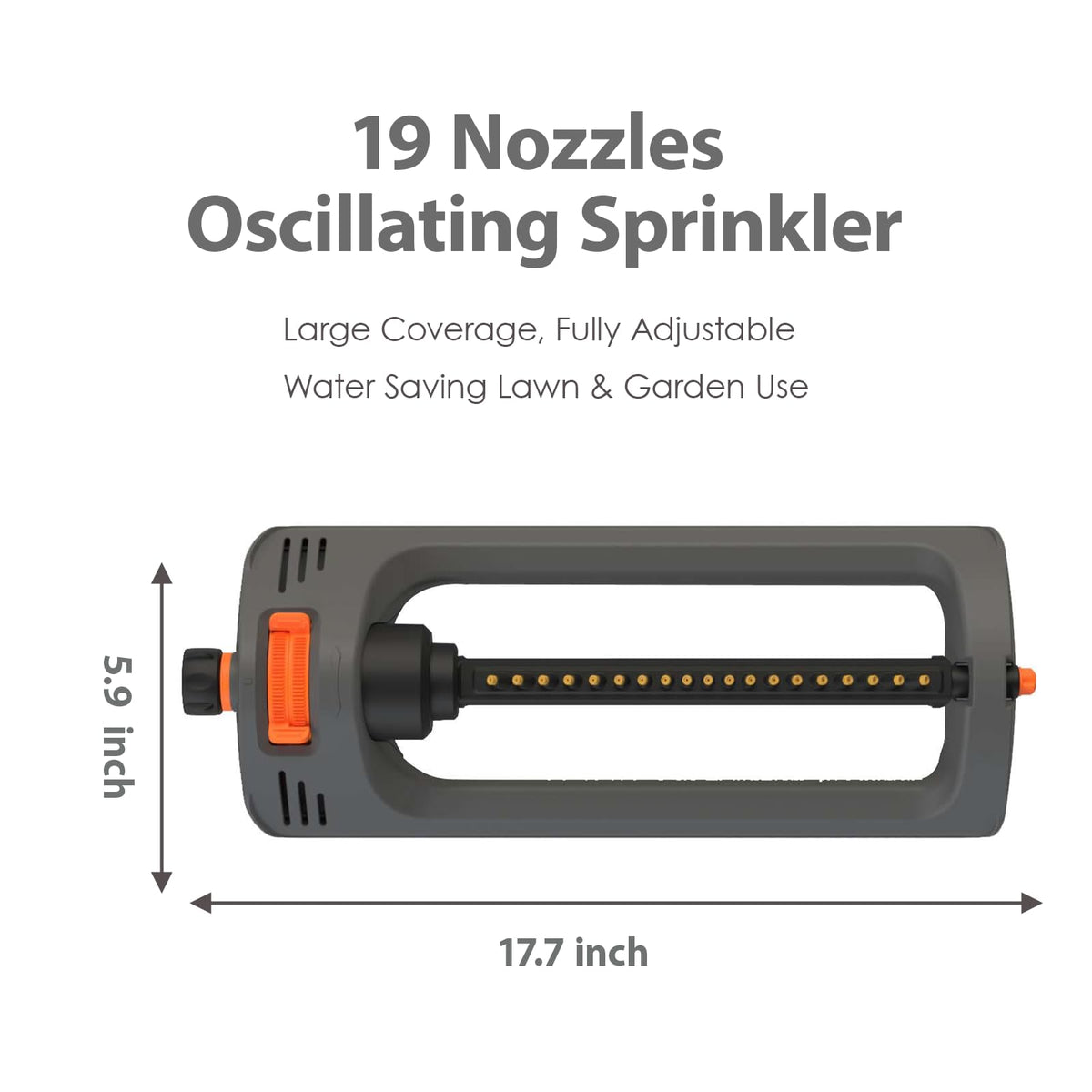 BIGWAVE Turbo Oscillating Water Sprinkler for Yard Covers up to 3,600 sq.ft,19 Nozzles Adjustable Range for Lawn, Garden, Quick Connect Bundle Included, Built-in Spray Jet Cleaning Needle