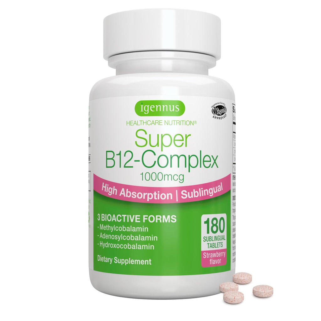 Igennus Super Vitamin B12 Complex 5000mcg Sublingual Spray, 45 Servings | Methylated, three bioactive forms; methylcobalamin, adenosylcobalamin & hydroxocobalamin, high-strength liquid spray, vegan