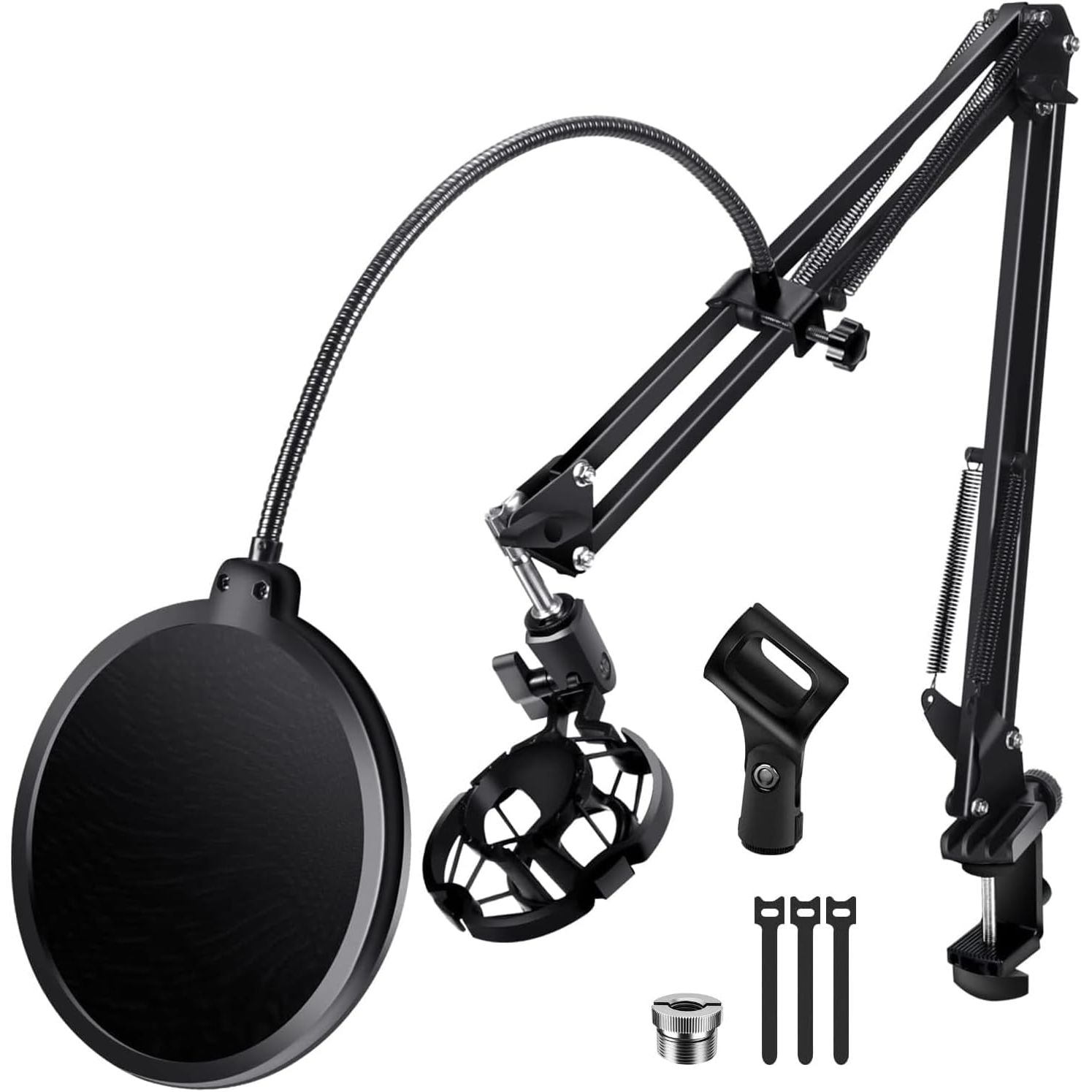 Buy now BILIONE Multifunctional Desktop Microphone Stand, Adjustable Mic Stand Desk with Pop Filter, Shock Mount, Microphone Clip, 5/8" to 3/8" Metal Screw Adapter Boom arm at indiglob india
