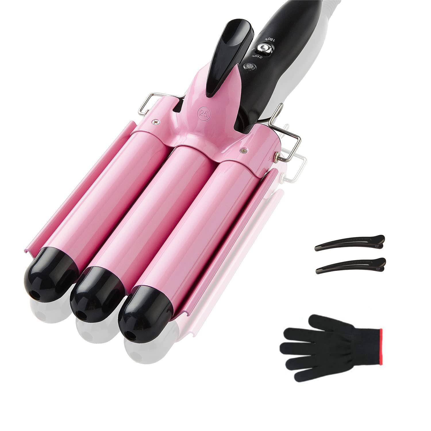 TOP4EVER 3 Barrel Curling Iron, 1-Inch Hair Crimper Tool for Women | Hair waver and hair crimper for women, designed to create beach waves, with two temperature settings for fine or thick hair.