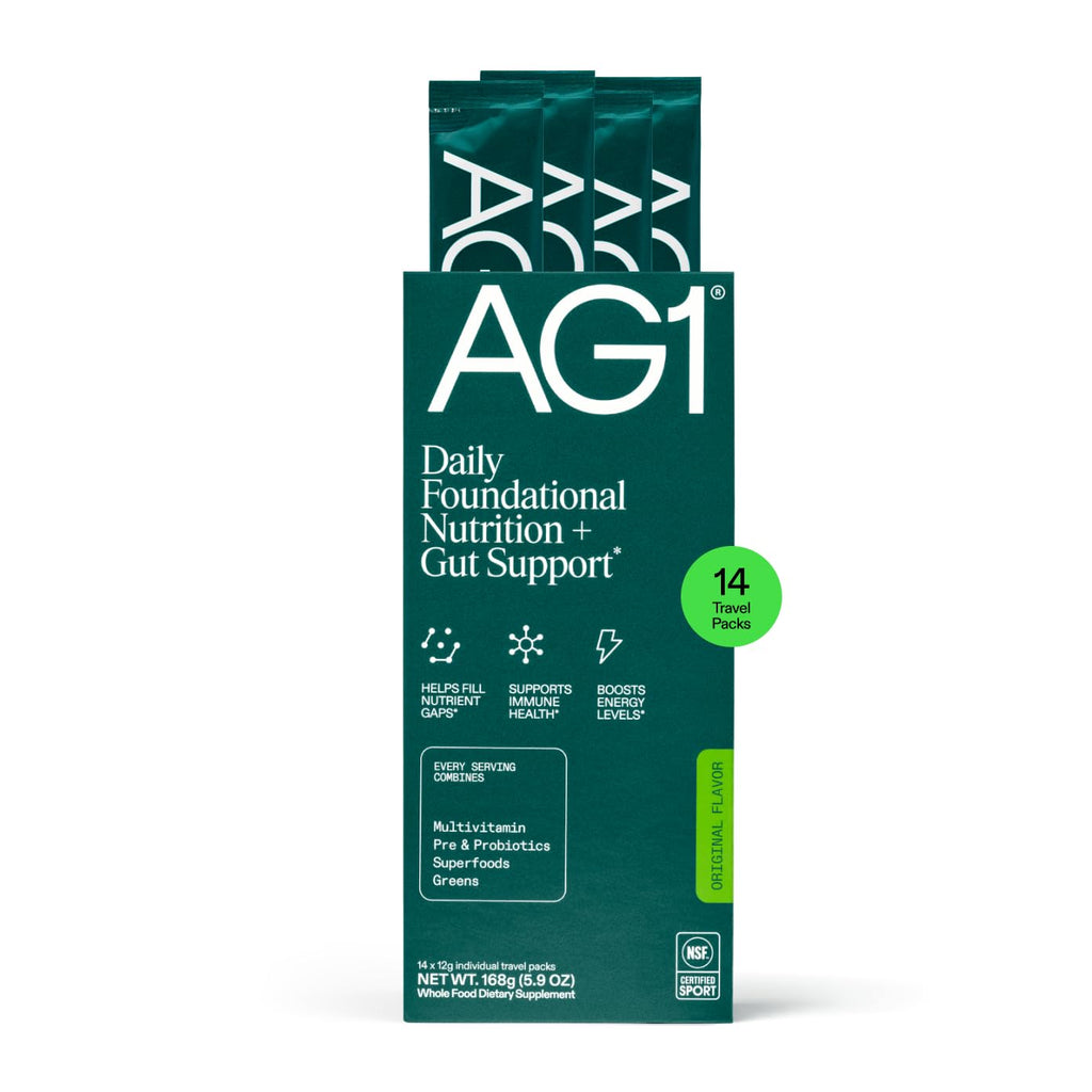 AG1 Athletic Greens Superfood and Probiotic, 75 Vitamins, Travel Pack 14ct | Includes Superfoods and Digestive Enzymes, Adaptogens, and Whole Food Nutrients Spirulina, Chlorella, Enzymes, Gluten Free