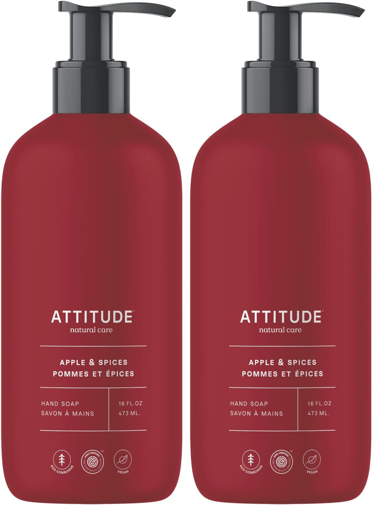 Buy now ATTITUDE Liquid Hand Soap, EWG Verified, Plant and Mineral-Based, Vegan Personal Care Products, Coconut & Wild Berries Scent, 16 Fl Oz Apple & Spices 16 Fl Oz (Pack of 2) at indiglob india