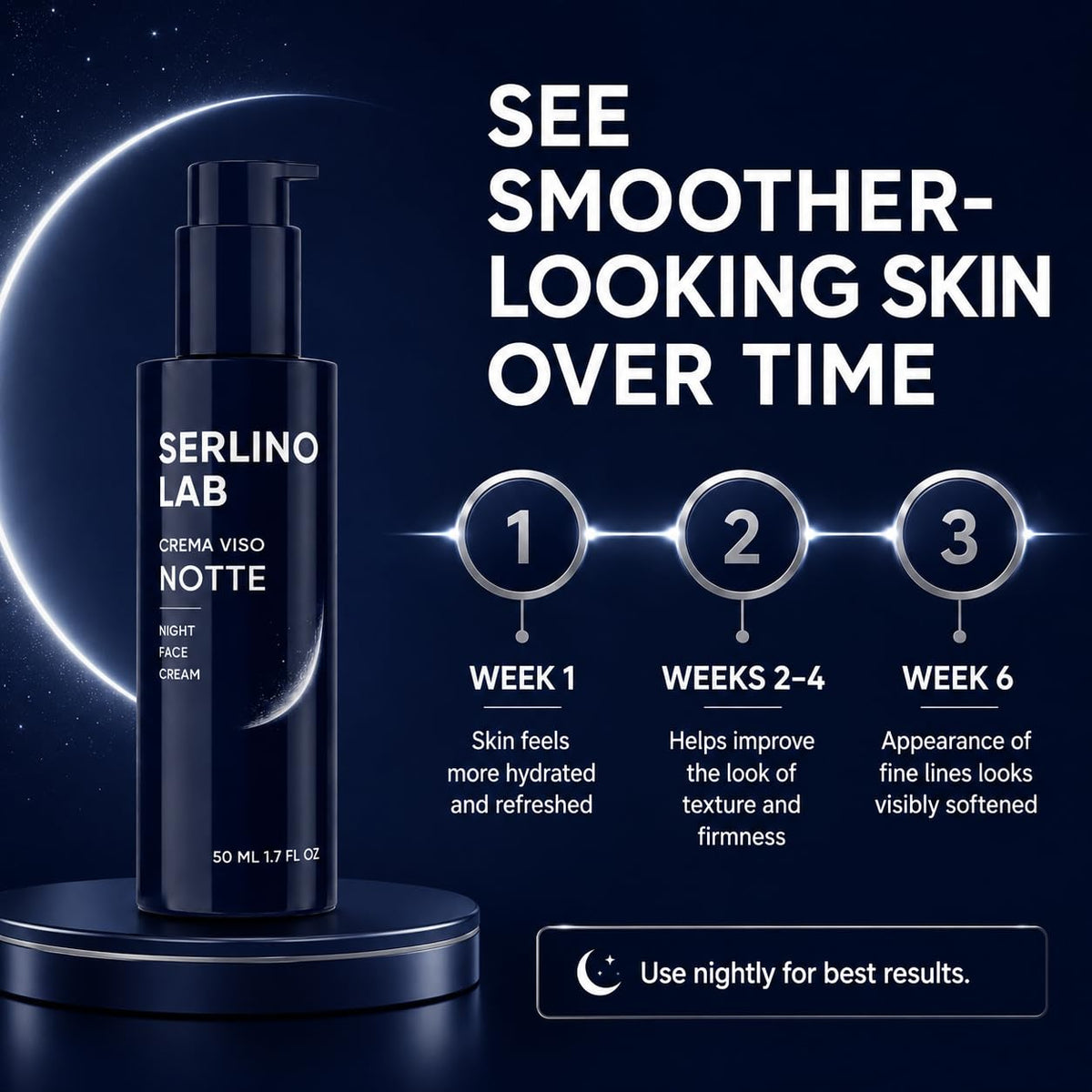 Serlino Lab Night Face Cream for Men - Retinol Night Cream with Hyaluronic Acid & Olive Oil, Collagen Boosting Face Moisturizer, Firms Men's Sagging Neck & Jowls, Reduces Deep Wrinkles, 1.7 Fl Oz