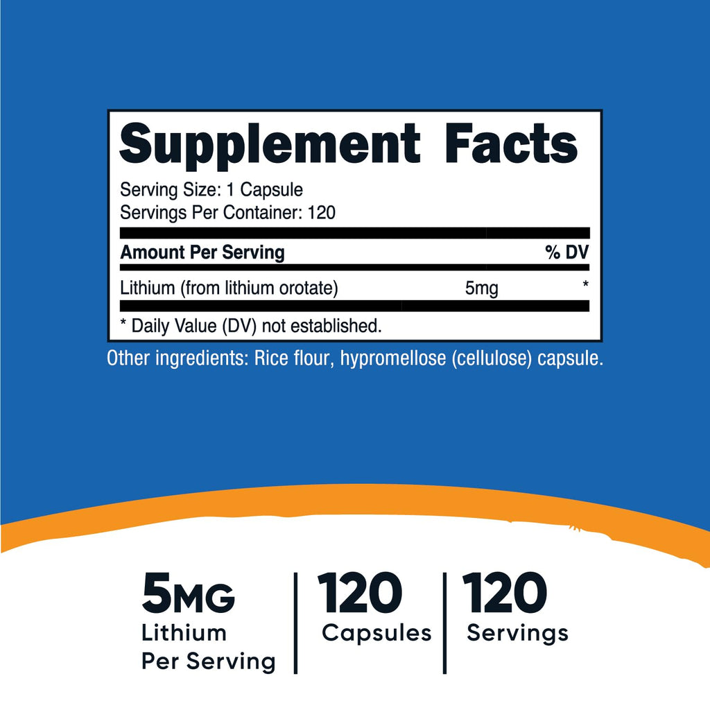 Nutricost Lithium Orotate 5mg, 120 Capsules, Veggie Caps, Gluten Free | GMO-Free