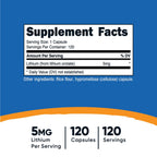 Nutricost Lithium Orotate 5mg, 120 Capsules, Veggie Caps, Gluten Free | GMO-Free