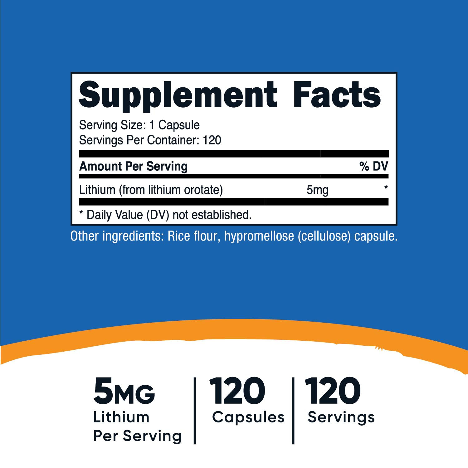 Nutricost Lithium Orotate 5mg, 120 Capsules, Veggie Caps, Gluten Free | GMO-Free