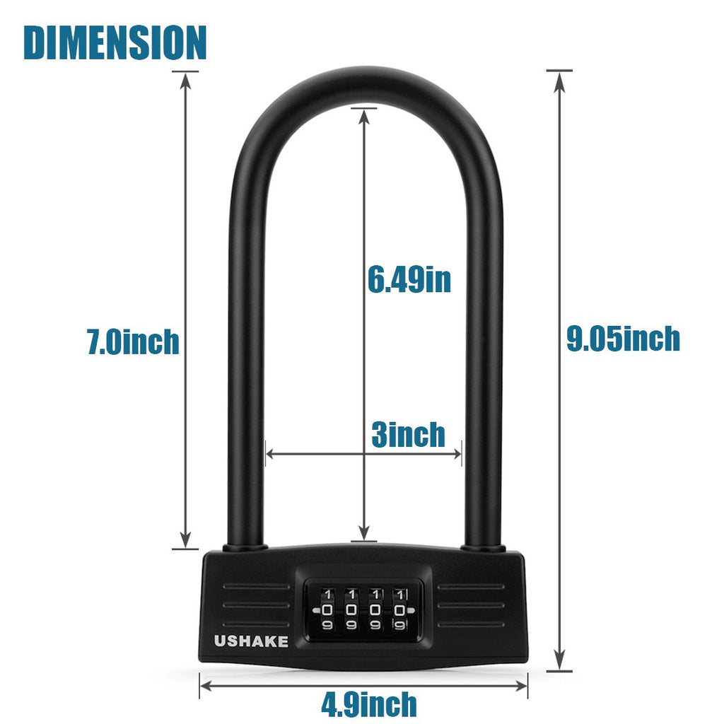 USHAKE Heavy Duty Bike U Lock, Combination Paddle Lock Anti Theft