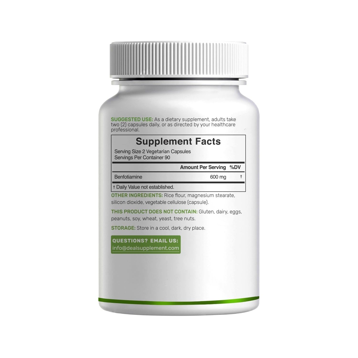 Benfotiamine 600mg Per Serving, 180 Veggie Capsules (300mg Per Cap) – Fat Soluble Vitamin B1 Thiamine Supplement – 3rd Party Tested, Vegan, Non-GMO, Gluten Free