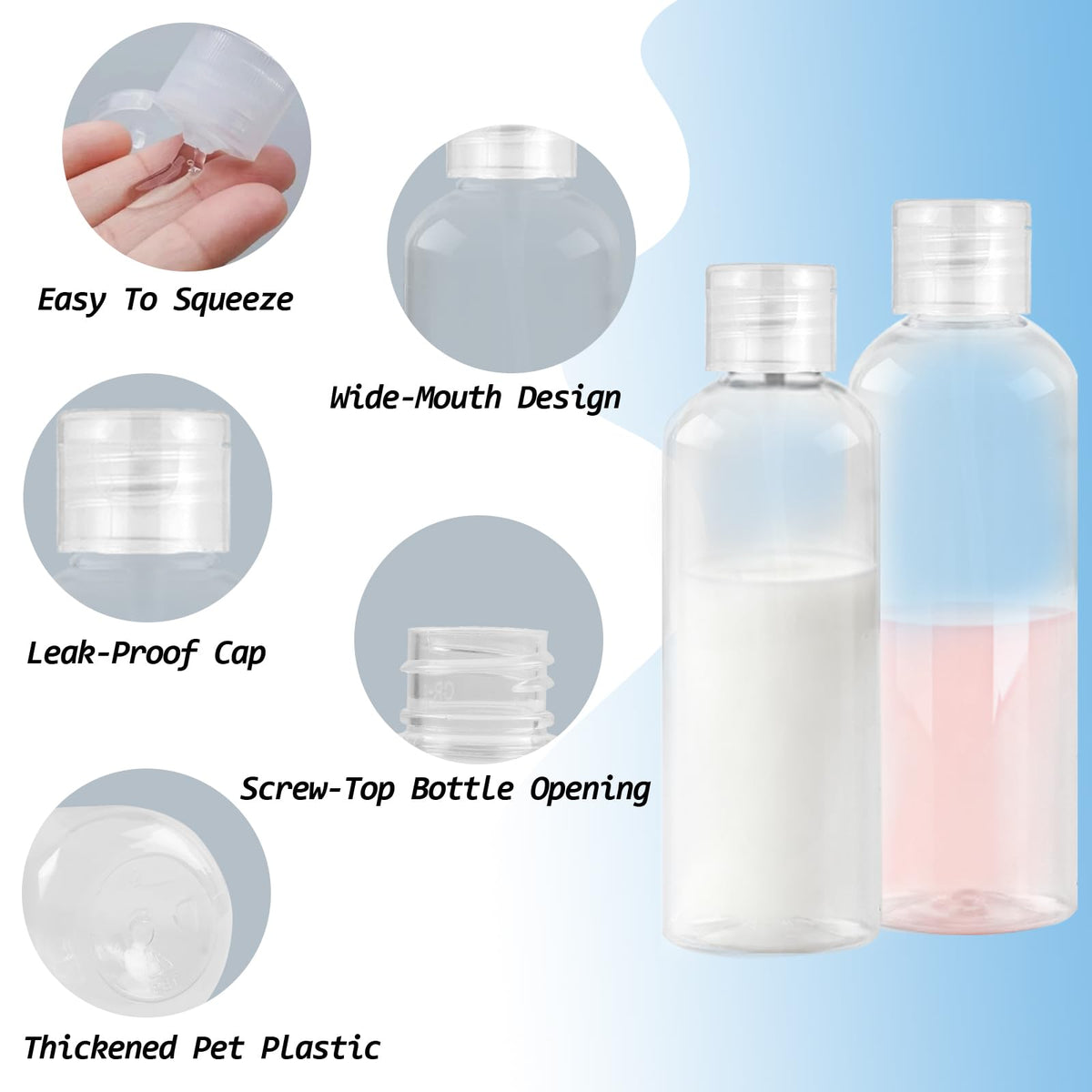 Ninsula 8Pcs Travel Bottles Set, TSA Approved Travel Size Toiletries, Reusable Leak Proof Cosmetic Containers for Shampoo, Conditioner, Cream -Women Men Travel Essentials