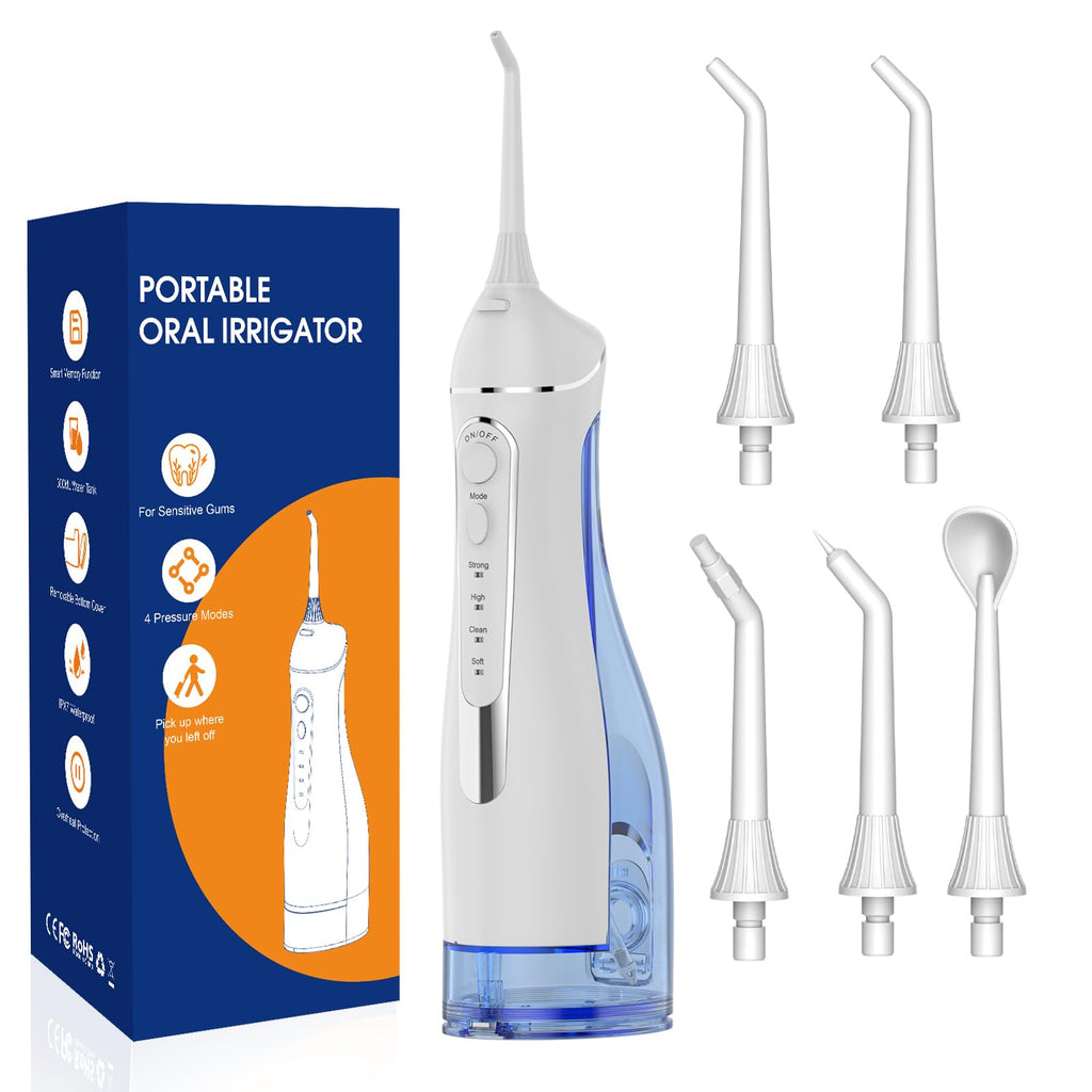 Water flossers for Teeth Pick, Portable Oral Irrigator Dental with 4 Modes 5 Jet Tips, IPX7 Rechargeable Water Tooth Flosser for Braces Sensitive Gum Care，300ml Tank for Home Travel Use