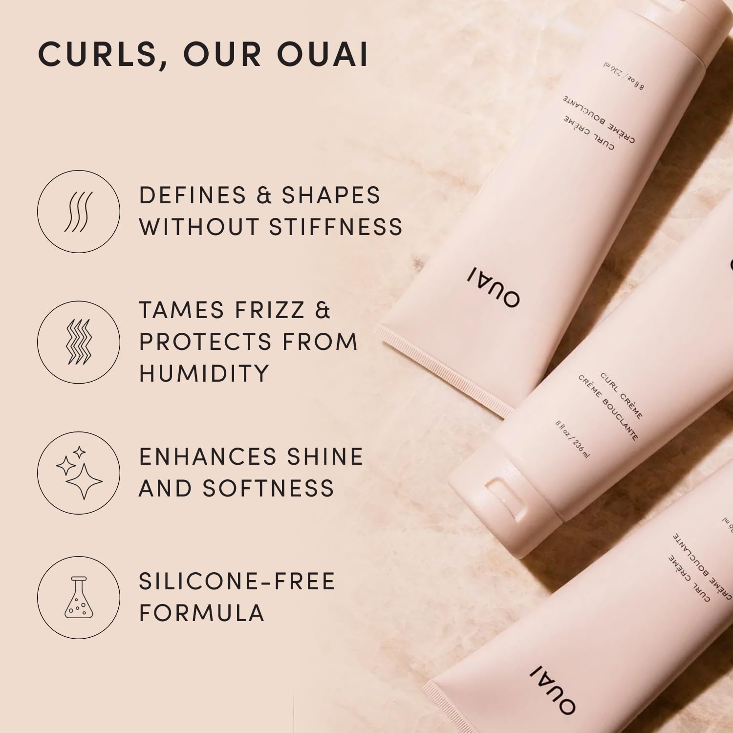 OUAI Curl Defining Cream - Hydrating Curl Cream (8 Oz) | With Chia & Linseed Oil, Enhances Definition, Hydration & Shine, Tames Frizz, Silicone-Free, Curly Hair Products