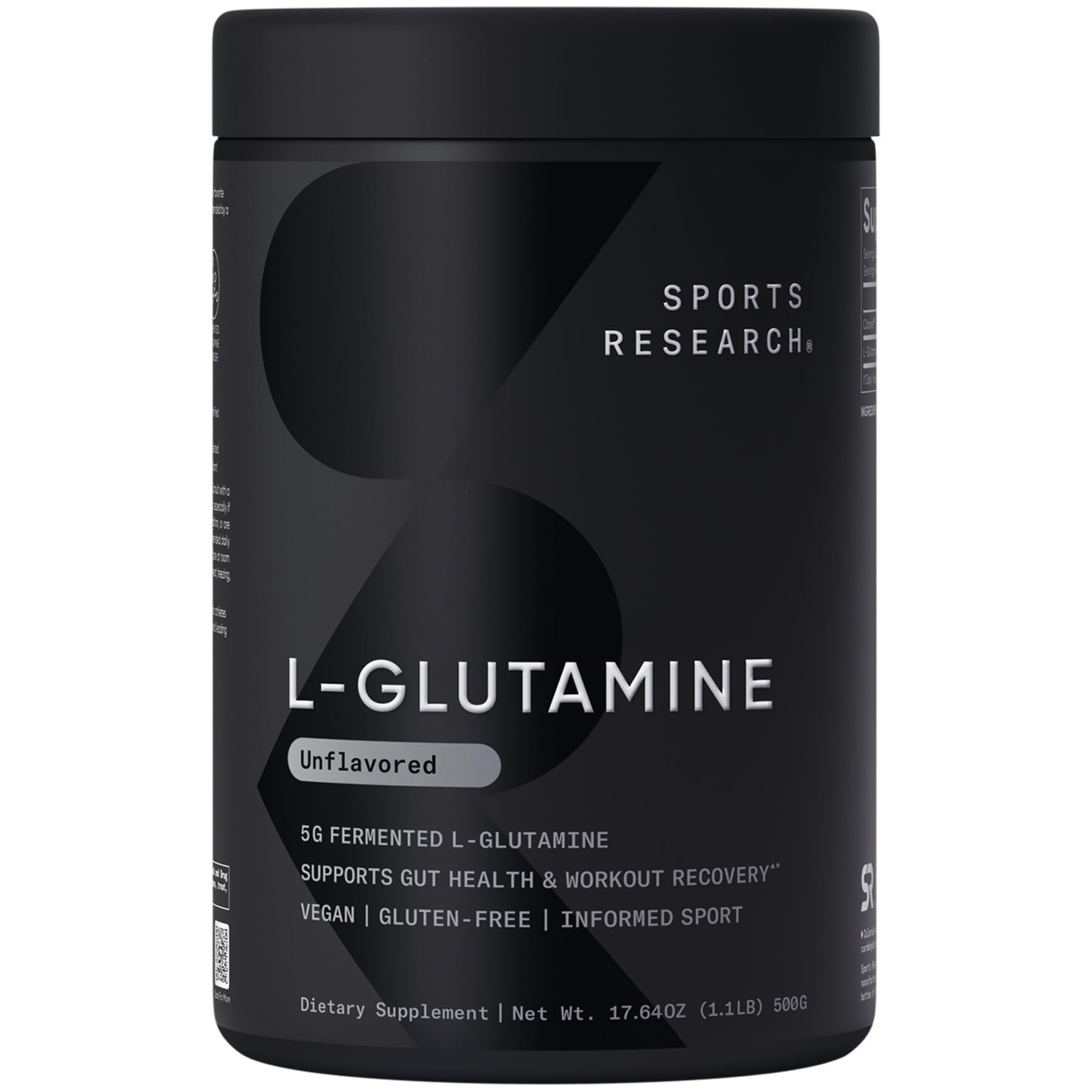 Sports Research® L-Glutamine Powder 5g, Unflavored (10.58oz) | Fermented L-Glutamine | Workout Recovery & Gut Health Support | Informed Sport, Vegan, Gluten-Free - 60 Servings