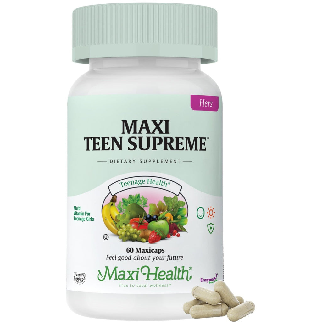 Maxi Health® Teen Vitamins for Girls 12-17, Teen Multivitamin (60 Count) | D3, Iron, Calcium, Biotin & Zinc | Skin, Immune & Mood Support | Kosher | Non-GMO | Doctor Formulated