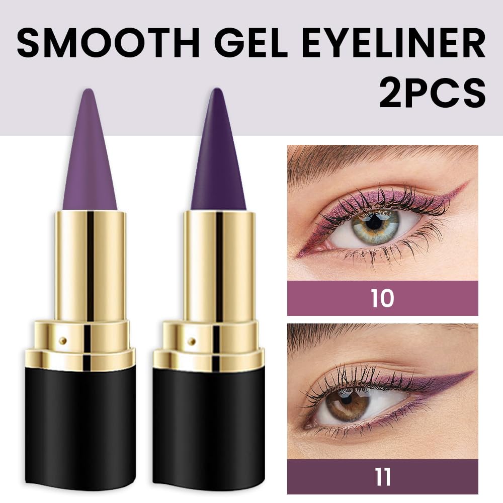 Featuring two smooth gel eyeliner pencils in a vibrant purple, perfect for enhancing your eyes. Premium imported quality.