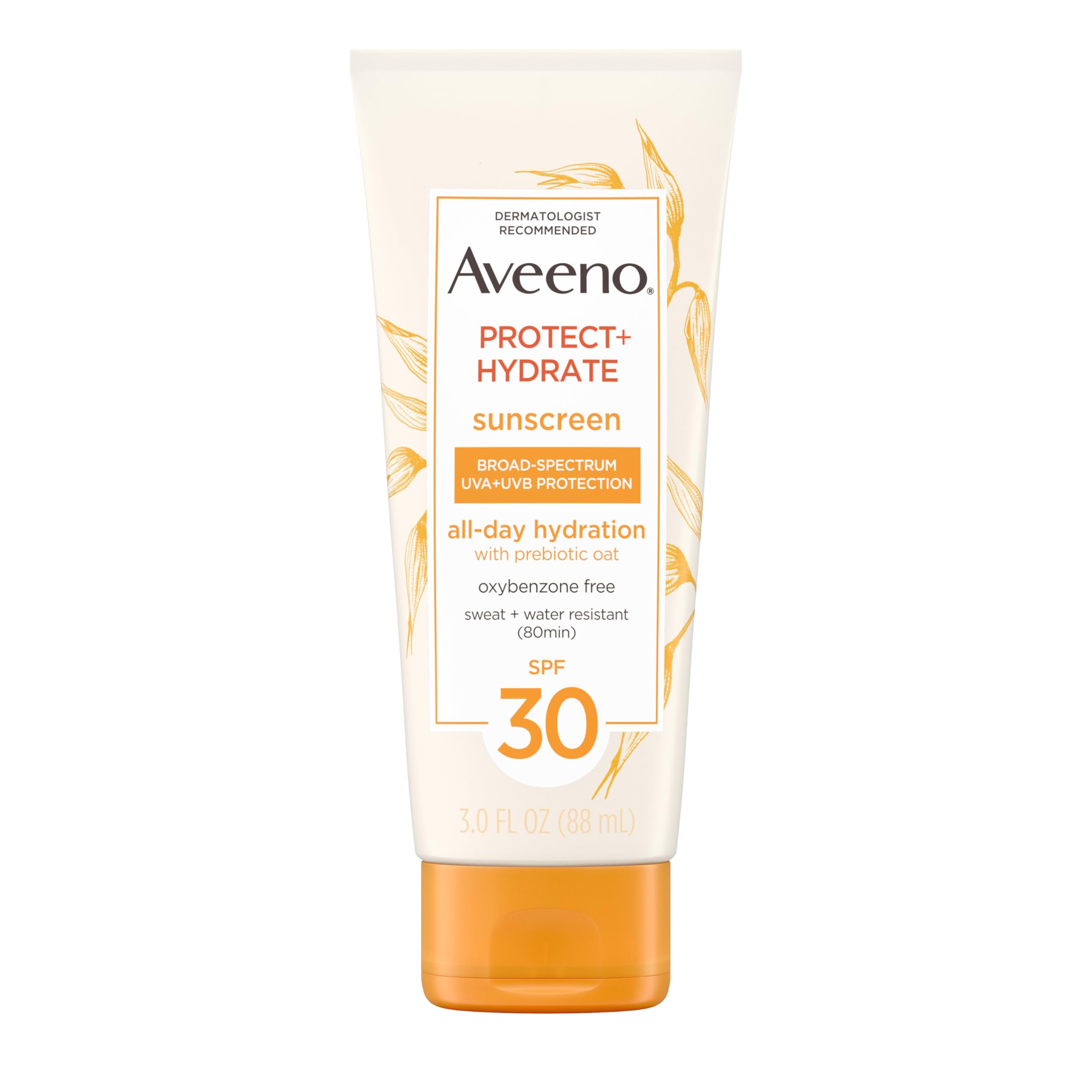 Aveeno Protect + Hydrate Sunscreen Lotion for Body & Face with Prebiotic Oat, SPF 60 Broad Spectrum Sunscreen, Paraben, & Oil Free, Water & Sweat Resistant (80-min) for Sensitive Skin, 12 FI Oz