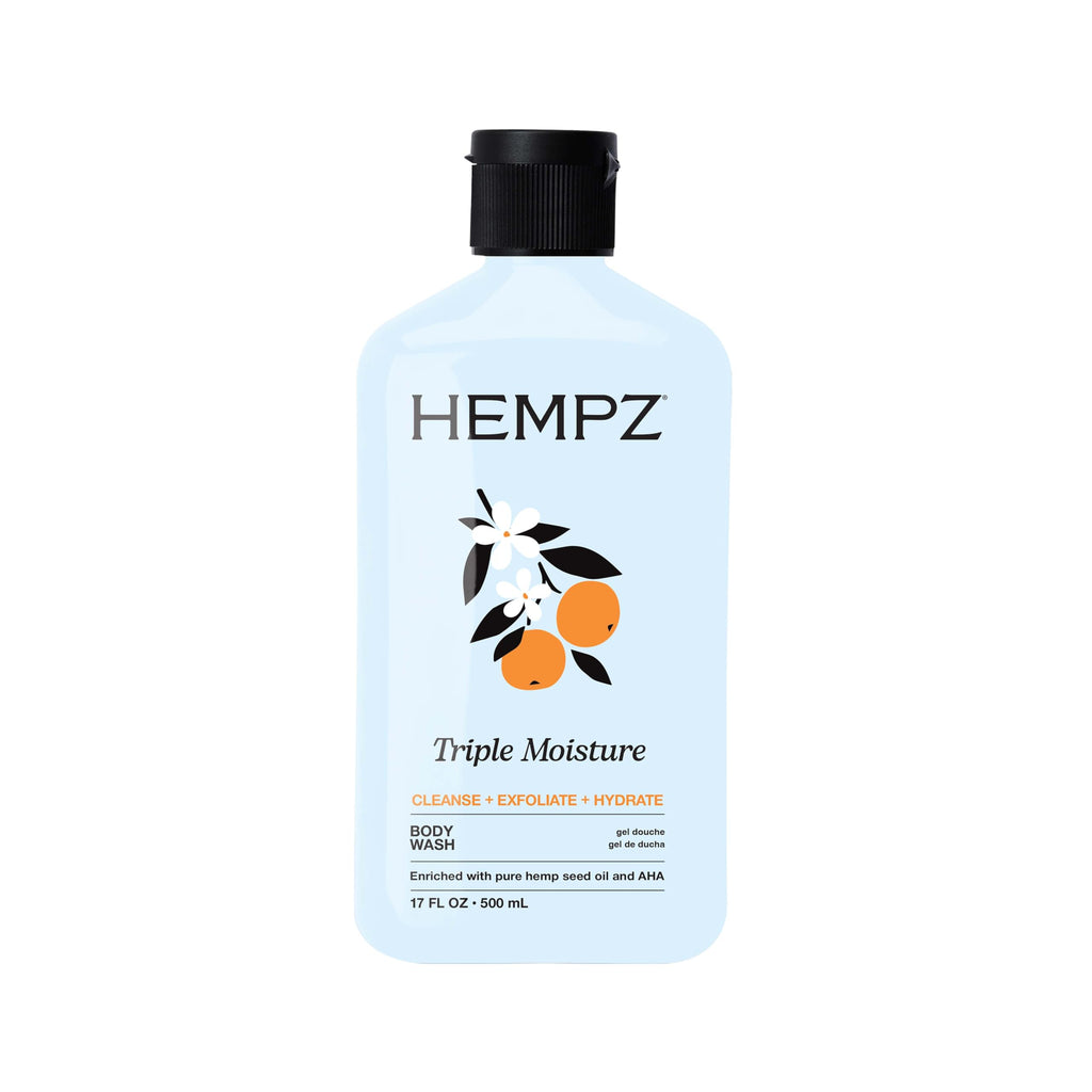 Hempz Triple Moisture Body Wash - Grapefruit & Peach - Hydrating for Sensitive Skin, Scented, Exfoliating with Shea Butter, Pure Hemp Seed Oil, and Algae for Sensitive Skin - 17 fl oz