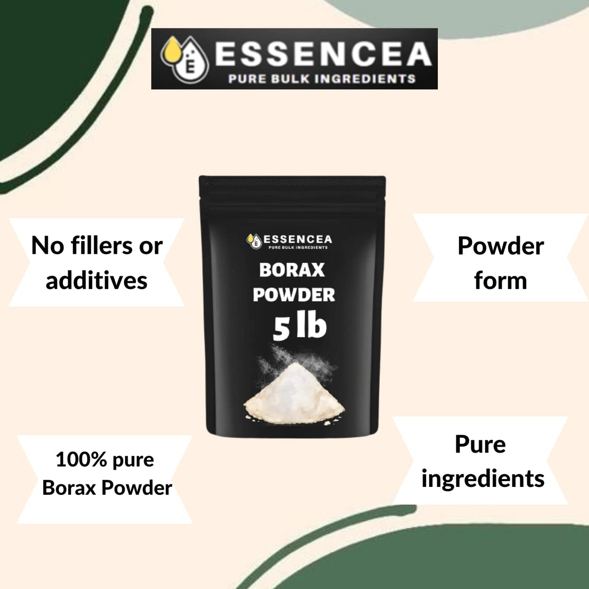 Borax Powder 5lb by Essencea Pure Bulk Ingredients | Can be used as Multi-Purpose Cleaner | Bulk Bag (80 Ounces)