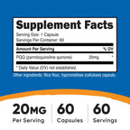 Nutricost PQQ (Pyrroloquinoline Quinone) 20mg, 60 Capsules | Vegetarian Capsules, GMO-Free, Gluten Free