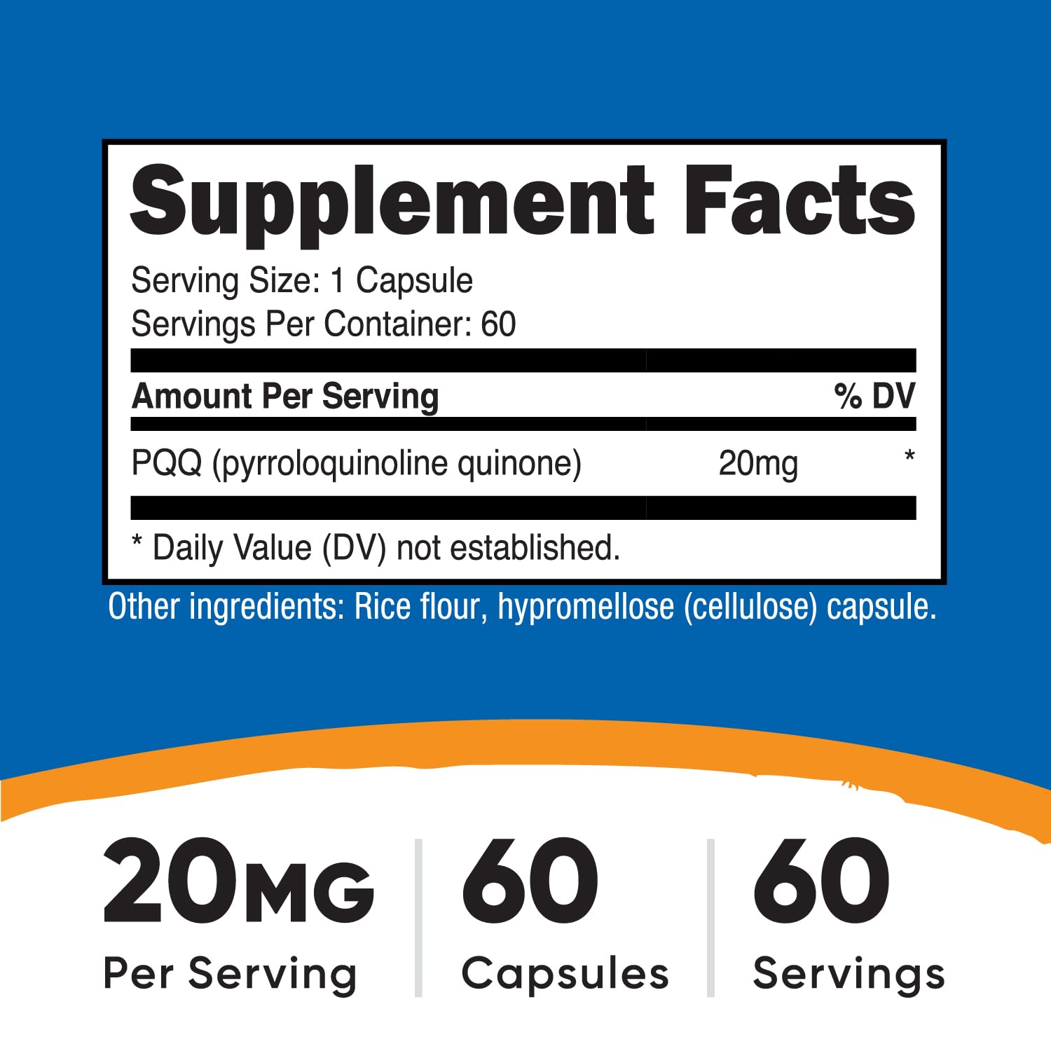 Nutricost PQQ (Pyrroloquinoline Quinone) 20mg, 60 Capsules | Vegetarian Capsules, GMO-Free, Gluten Free
