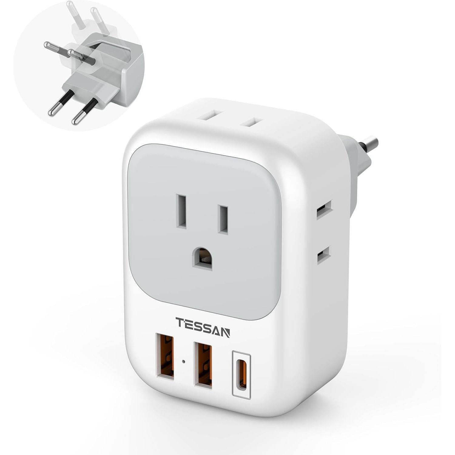 Buy now European Travel Plug Adapter USB C, TESSAN International Plug Adapter with 4 AC Outlets 3 USB Charging Ports, Type C Europe Power Adaptor for US to EU France Germany Iceland Spain Italy Type C-Most of Europe-Foldable at indiglob india