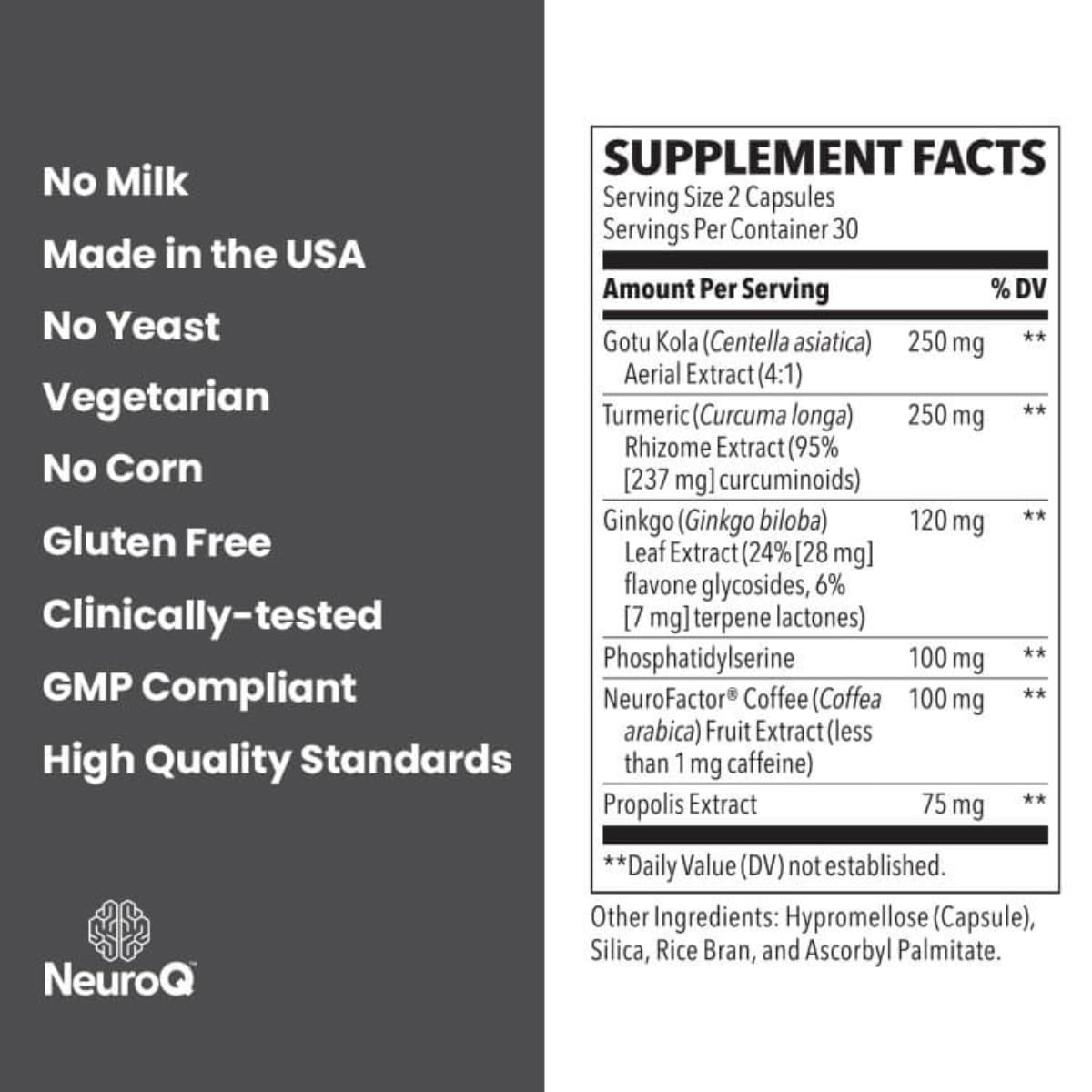 NeuroQ Memory & Focus Supplement - Brain Health Support - 60 Capsules | Formulated by Neurologist Dr. Dale Bredesen | Ginkgo Biloba, Phosphatidylserine, Gotu Kola, Coffee Fruit, Turmeric & Propolis