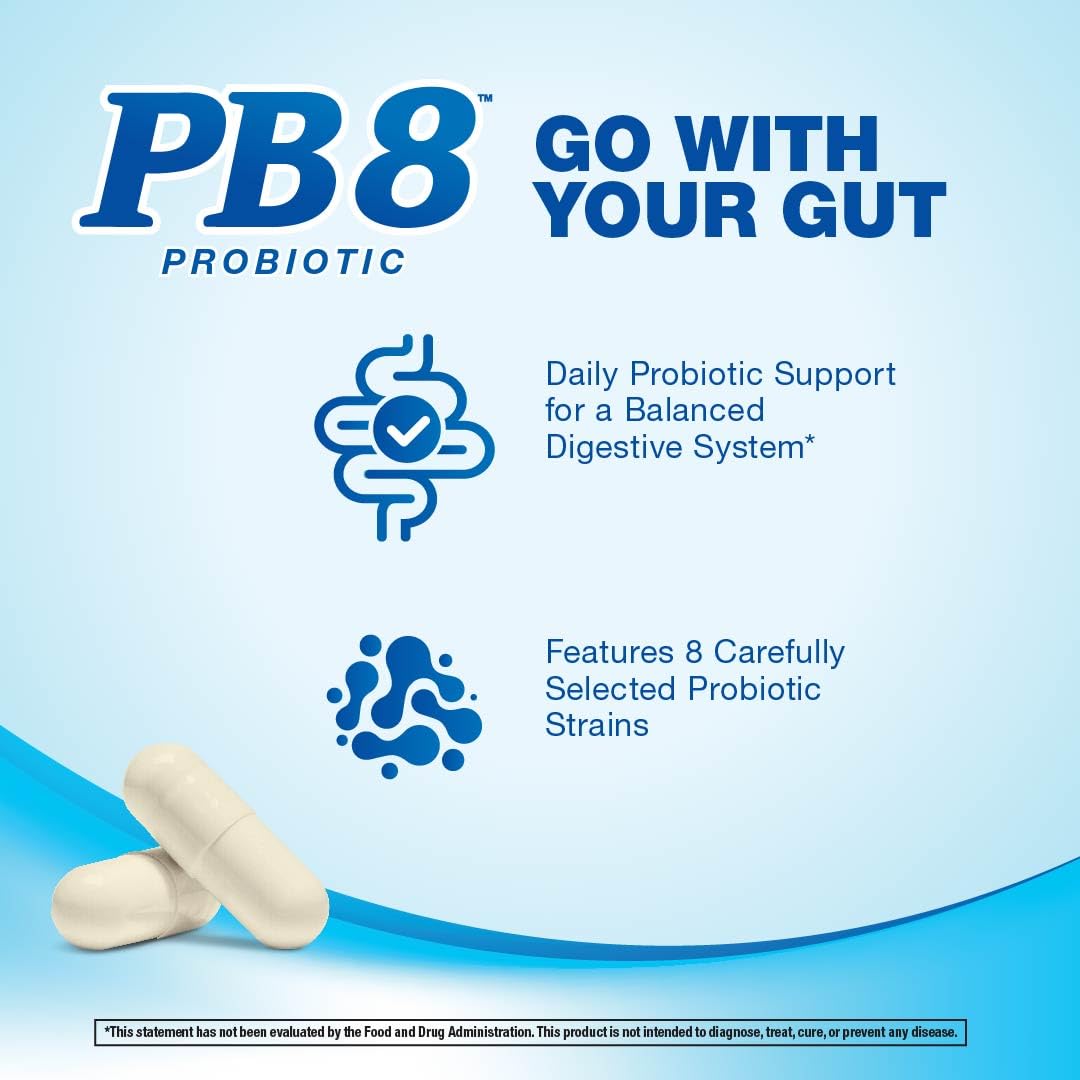 PB8 Probiotic | 14 Billion CFU | 120 Capsules | 8 Strains | for Women and Men | Gluten, Soy, and Milk Free Supplement