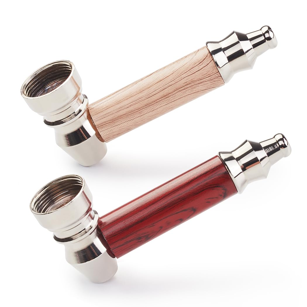 2pc Short Realistic Wood Grain Tobacco Pipe With Cleaner Tamper Tool Black Bag, 3 inch Smoking Pipe Accessories Kit