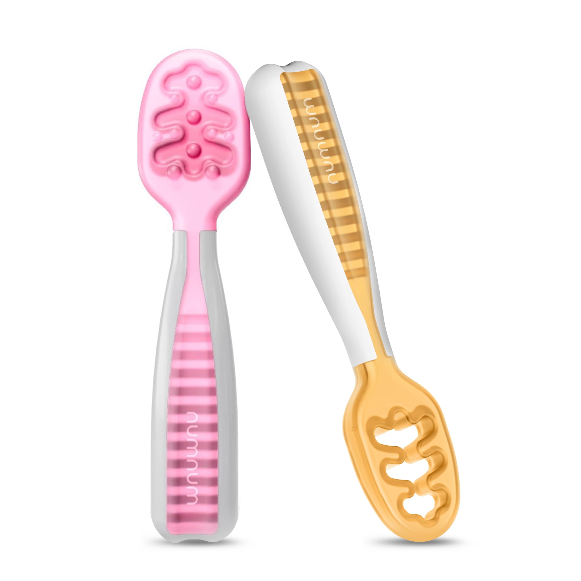 Buy now NumNum Baby Spoons Set, Baby Essentials Pre-Spoon GOOtensils for 6+ Months, First Stage Self-Feeding Spoons for Baby Led Weaning (BLW), Silicone Toddler Utensils, BPA-Free, 2 Pack Gray/Green at indiglob india