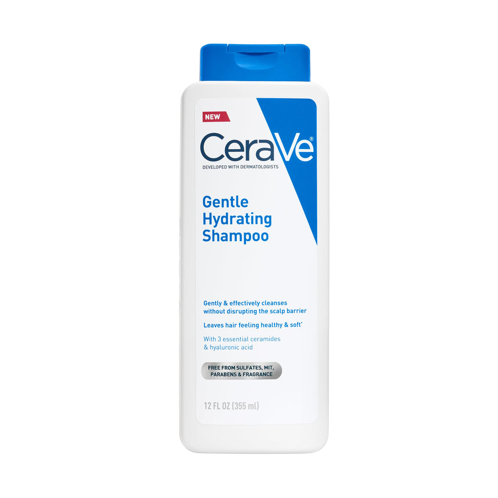 CeraVe Gentle Hydrating Shampoo with Hyaluronic Acid for Hair & Scalp, 12oz | Leaves Hair and Scalp Soft and Healthy-Looking with Ceramides, Niacinamide and A Color Safe Formula