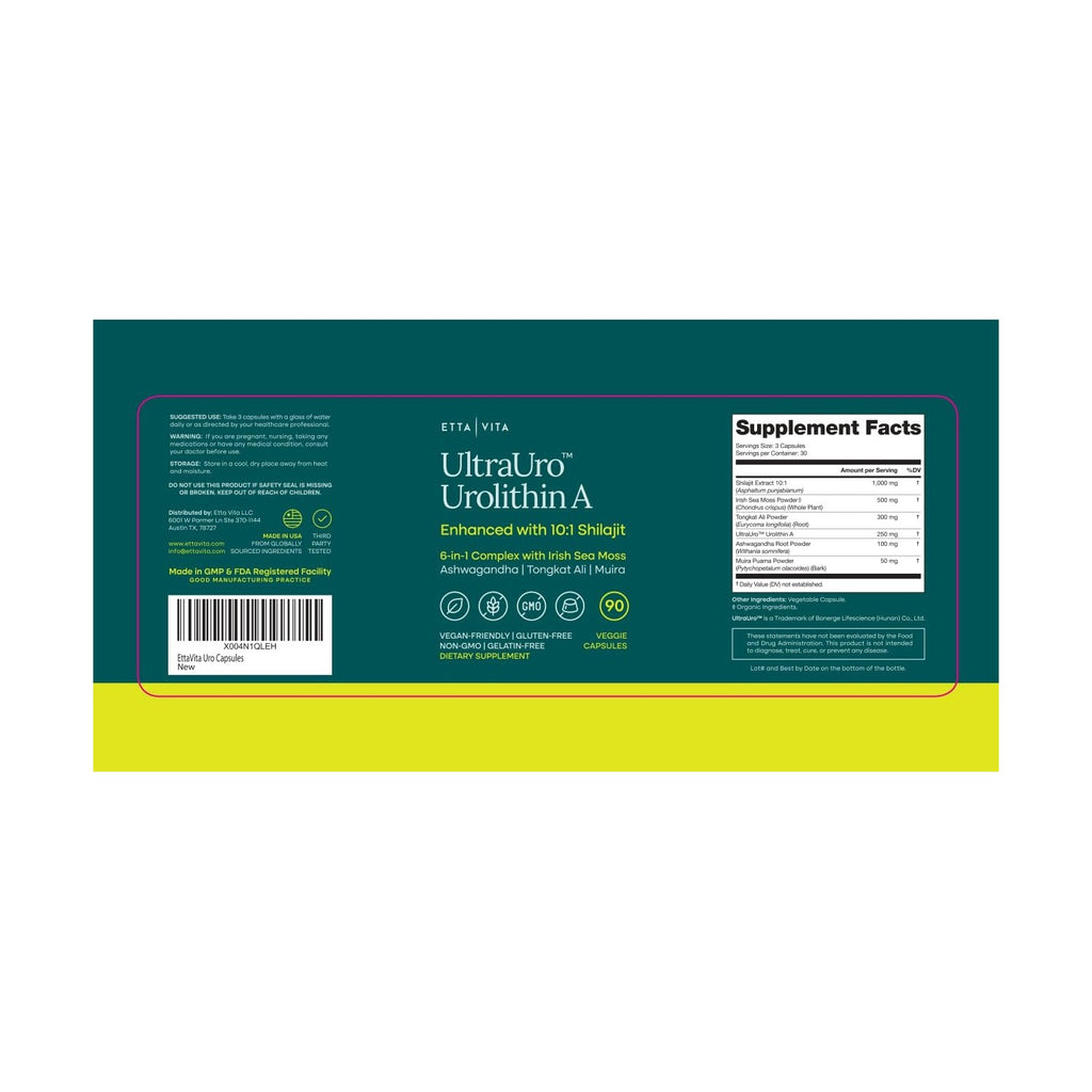 Urolithin-A Complex with Shilajit, Sea Moss, Ashwagandha & Tongkat Ali 90Ct