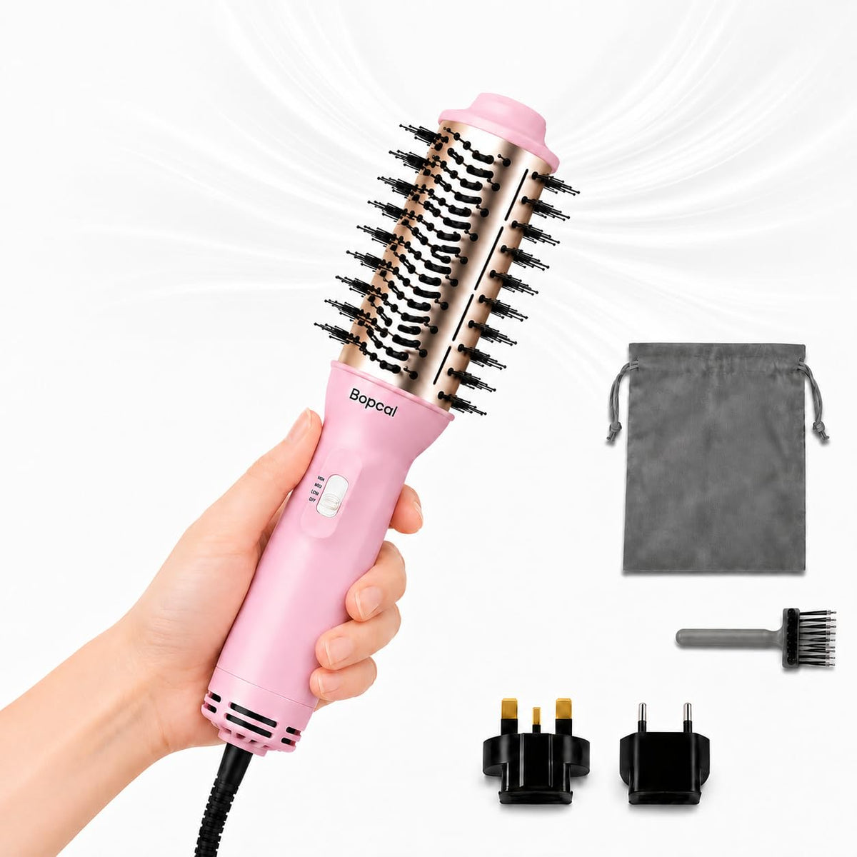 Bopcal Mini Travel Hair Dryer Brush, Dual Voltage Blow Dryer Brush in One