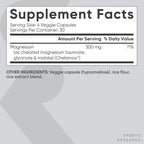 Sports Research® Triple Magnesium Complex 300mg, 120 Veggie Capules | Cheleated Magnesium Glycinate, Taurinate & Malate (Chelamax®) for Enhanced Bioavailability* - Non-GMO, Certified Vegan