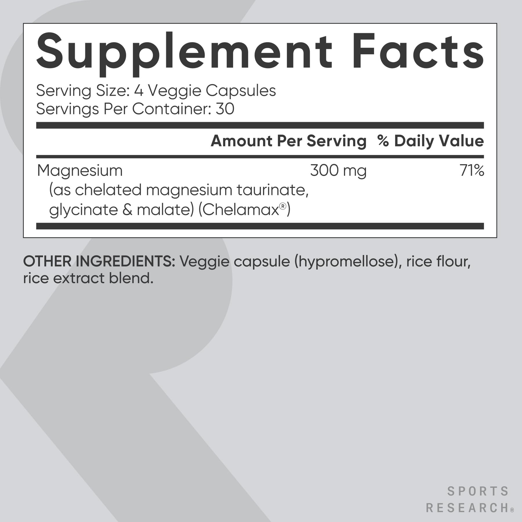 Sports Research® Triple Magnesium Complex 300mg, 120 Veggie Capules | Cheleated Magnesium Glycinate, Taurinate & Malate (Chelamax®) for Enhanced Bioavailability* - Non-GMO, Certified Vegan