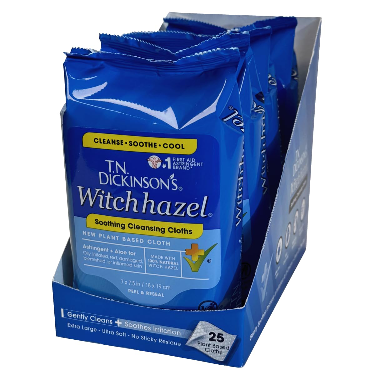 Buy now T.N. Dickinson's Witch Hazel Soothing Cleansing Cloths | Removes Dirt, Oil, Impurities | For Oily, Irritated, Red, Damaged, Blemished, Sensitive Skin | 25 Total Wipes at indiglob india