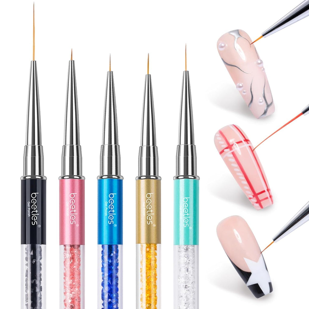 Beetles Gel Polish Nail Art Liner Brushes 5Pcs Painting Art Design Pen Set | Diamond Application Rhinestone Handle Dotting Drawing Sizes 5 7 9 11 20mm Nail Design Gift for Women