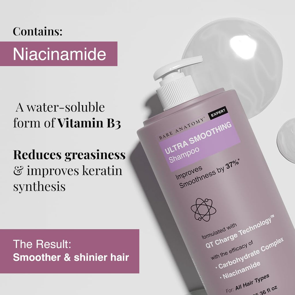 Bare Anatomy Ultra Smoothing Shampoo for Dry and Frizzy Hair | Restores Smoothing & Texture by 37% | Powered By Carbohydrate Complex & Niacinamide | SLS & Paraben Free | Vegan | For Men & Women 750ml