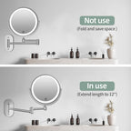 Buy now Rechargeable Wall Mounted Lighted Makeup Vanity Mirror 8 inch 1X/10X Magnifying Bathroom Mirror with 3 Color Lights, Double Sided with Dimmable LED Lights, Extended Arm 360Â° Swivel Extension Mirror at indiglob india