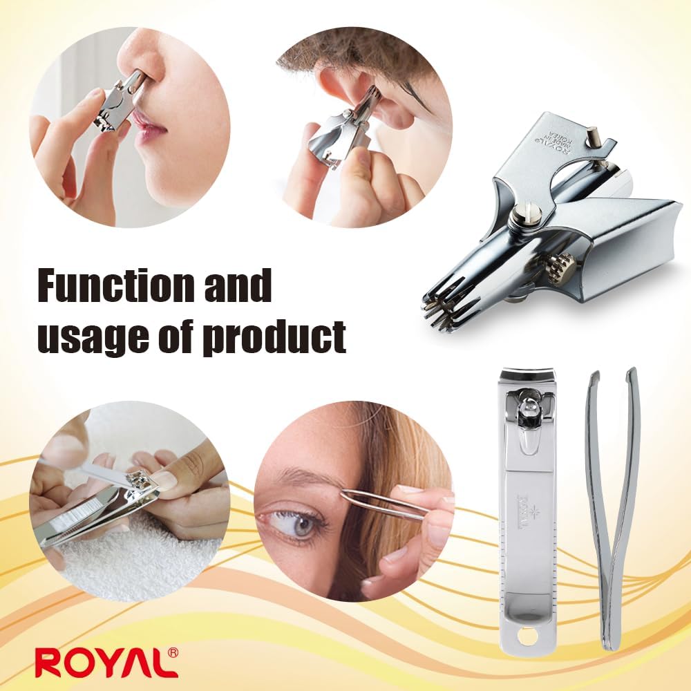 Buy now ROYAL [Made in Korea] Nose Hair Trimmer for Men Set, Birdie Set, with Nail Clippers and Tweezers, Manual, Battery-Free, Waterproof, Painless with Twelve Dual-Edged Blades, Patented Mechanism RET-4 at indiglob india