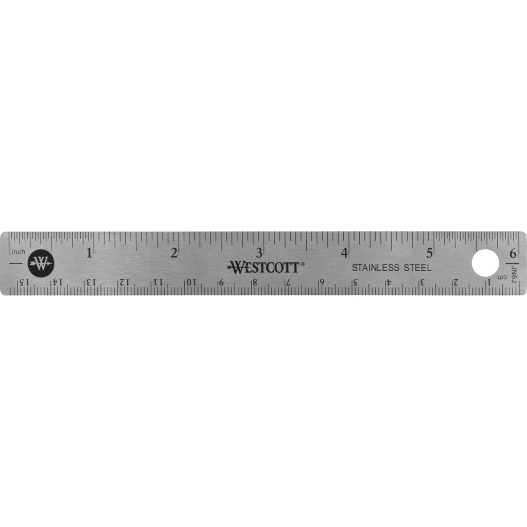 Westcott 10414 Stainless Steel Metal Ruler with Non-Slip Cork Base, 6 in