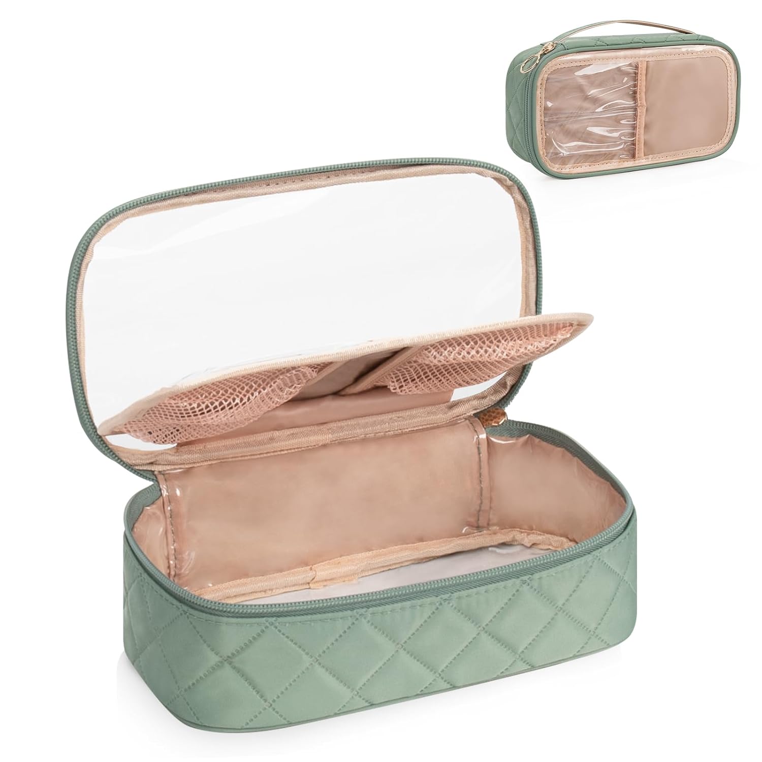 Buy now OCHEAL Makeup Bag, Double Layer Cosmetic Bag, Large Capacity New Look Clear Cosmetic Case for Women Travel Beauty Essentials, Multiple Compartments Makeup Case Organizer Zipper Pouch -Black Small Green at indiglob india