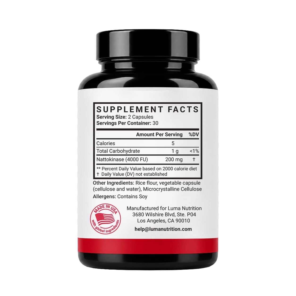 Luma Nutrition Nattokinase Supplement 4000 FU Per Serving - 60 Capsules